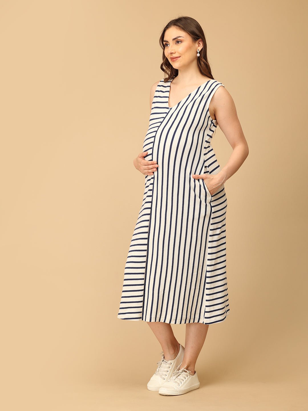 The Stripe Script Maternity and Nursing Dress with Shrug - DRS - SD - TSTSC - S