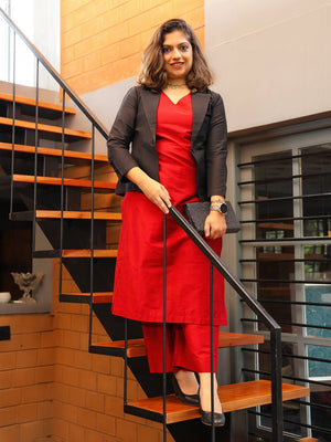 The Timeless Icon Women's Silk Jacket Kurta set - WES - SK - THTMI - S