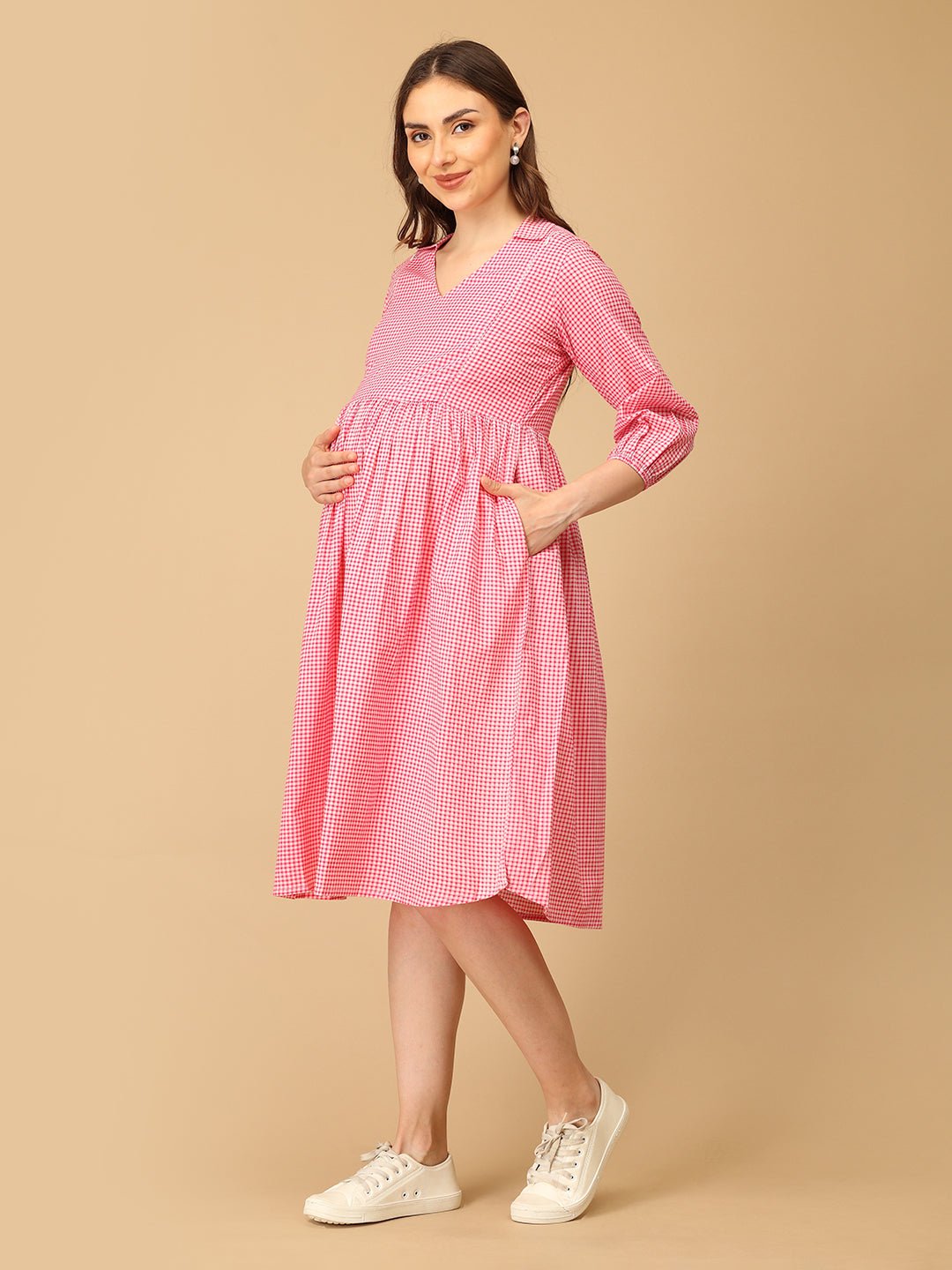 Tic Tac Pink Maternity and Nursing Dress - DRS - SK - TCTAC - S