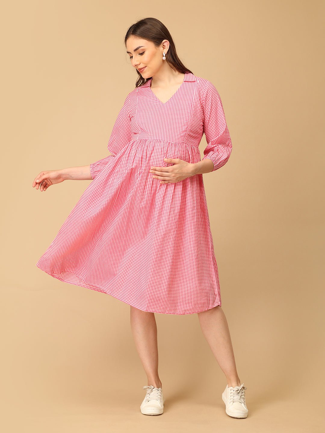 Tic Tac Pink Maternity and Nursing Dress - DRS - SK - TCTAC - S