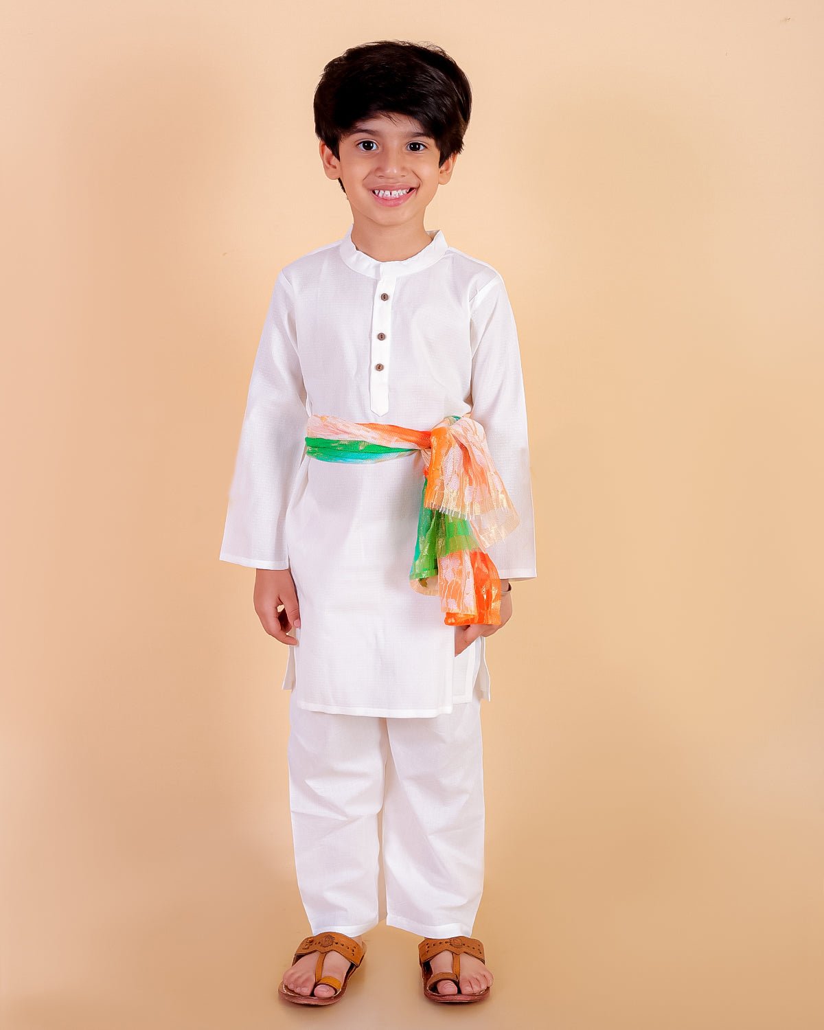 Timeless White Boys Kurta Pajama Set - 0 - 6 Months Boys Ethnic Set