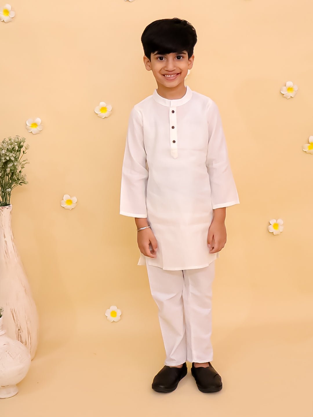 Timeless White Boys Kurta Pajama Set - 0 - 6 Months Boys Ethnic Set