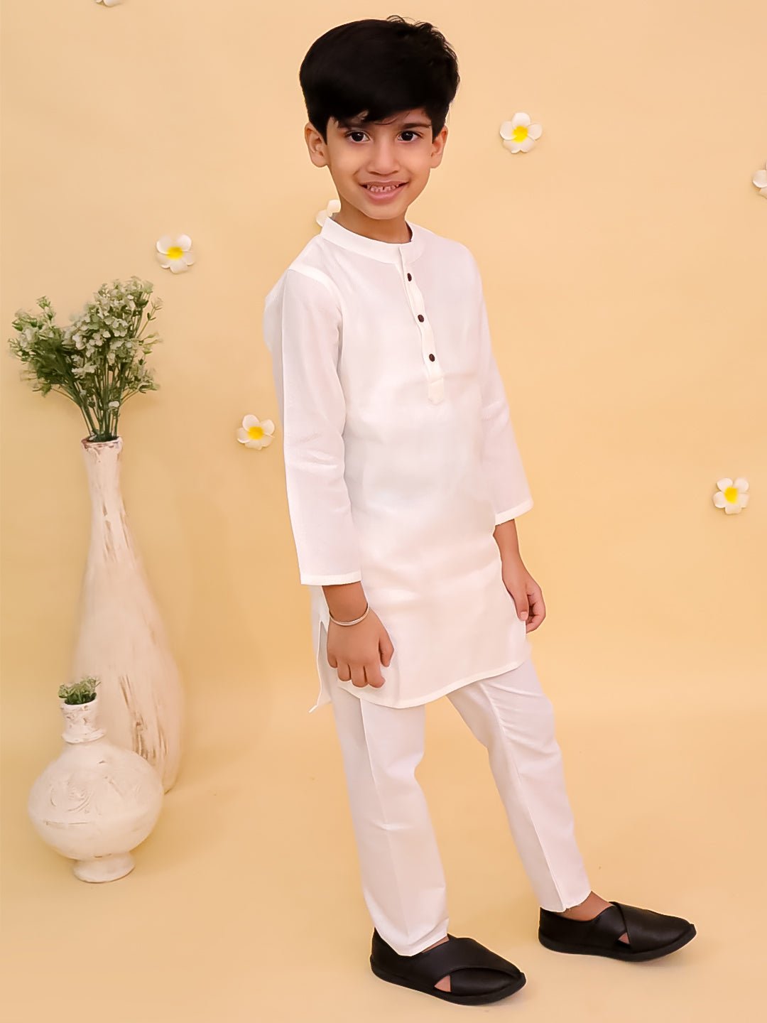 Timeless White Boys Kurta Pajama Set - 0 - 6 Months Boys Ethnic Set