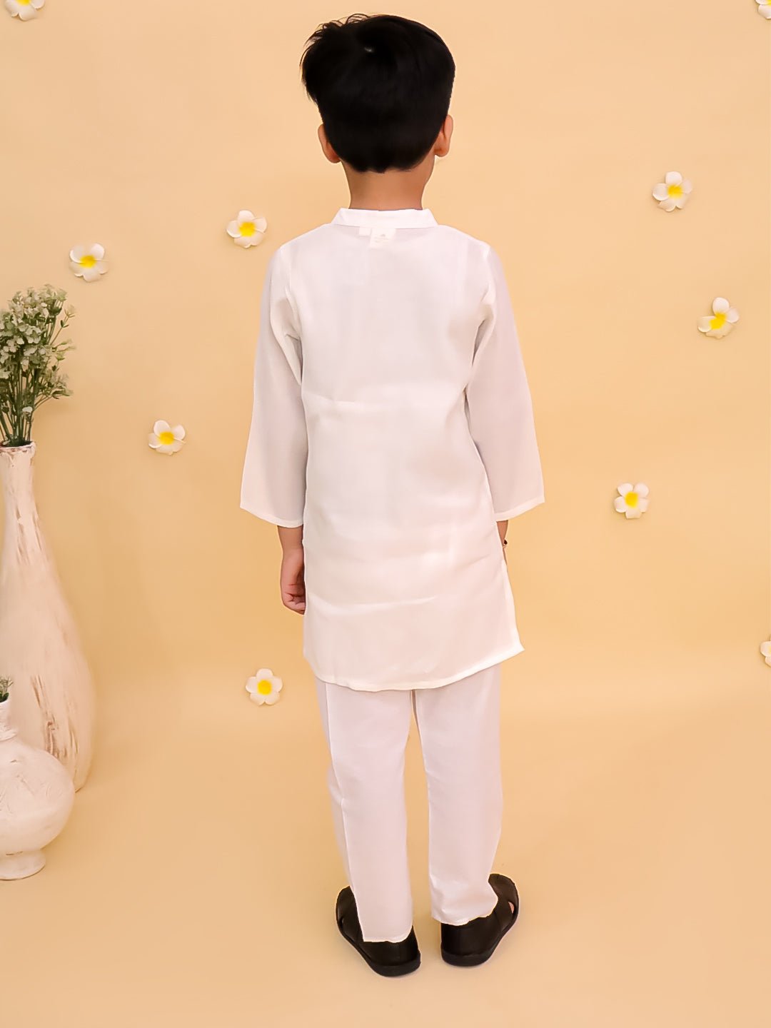 Timeless White Boys Kurta Pajama Set - 0 - 6 Months Boys Ethnic Set