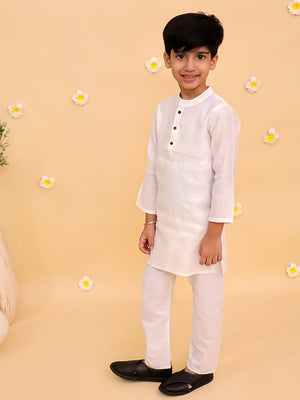 Timeless White Boys Kurta Pajama Set - 0 - 6 Months Boys Ethnic Set