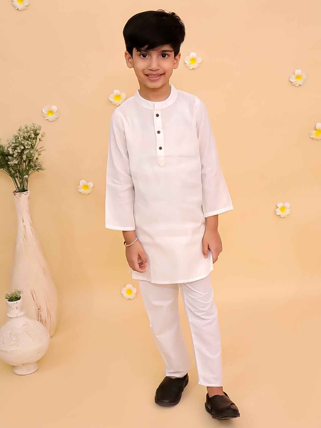 Timeless White Boys Kurta Pajama Set - 0 - 6 Months Boys Ethnic Set