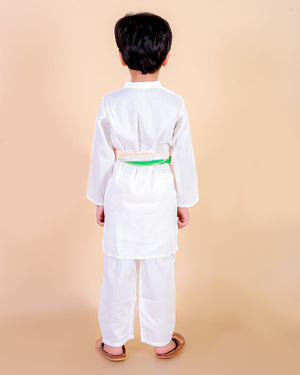 Timeless White Boys Kurta Pajama Set With Tiranga Shawl - 0-6 Months Boys Ethnic Set