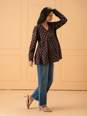 Tiny Bloom Maternity Short Kurti - S Maternity and Nursing Tops