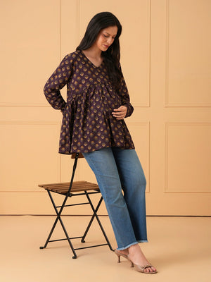 Tiny Bloom Maternity Short Kurti - S Maternity and Nursing Tops