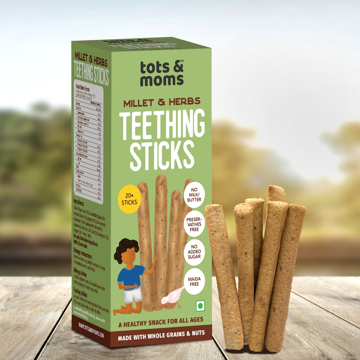 Tots and Moms Millet and Herbs Teething Sticks made with Jaggery for Babies, 12Months+, 150g - TS03 - Pack of 2