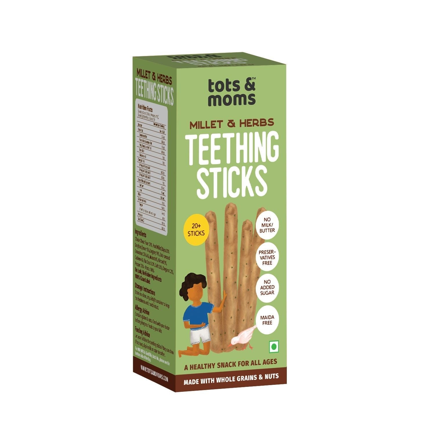 Tots and Moms Millet and Herbs Teething Sticks made with Jaggery for Babies, 12Months+, 150g - TS03