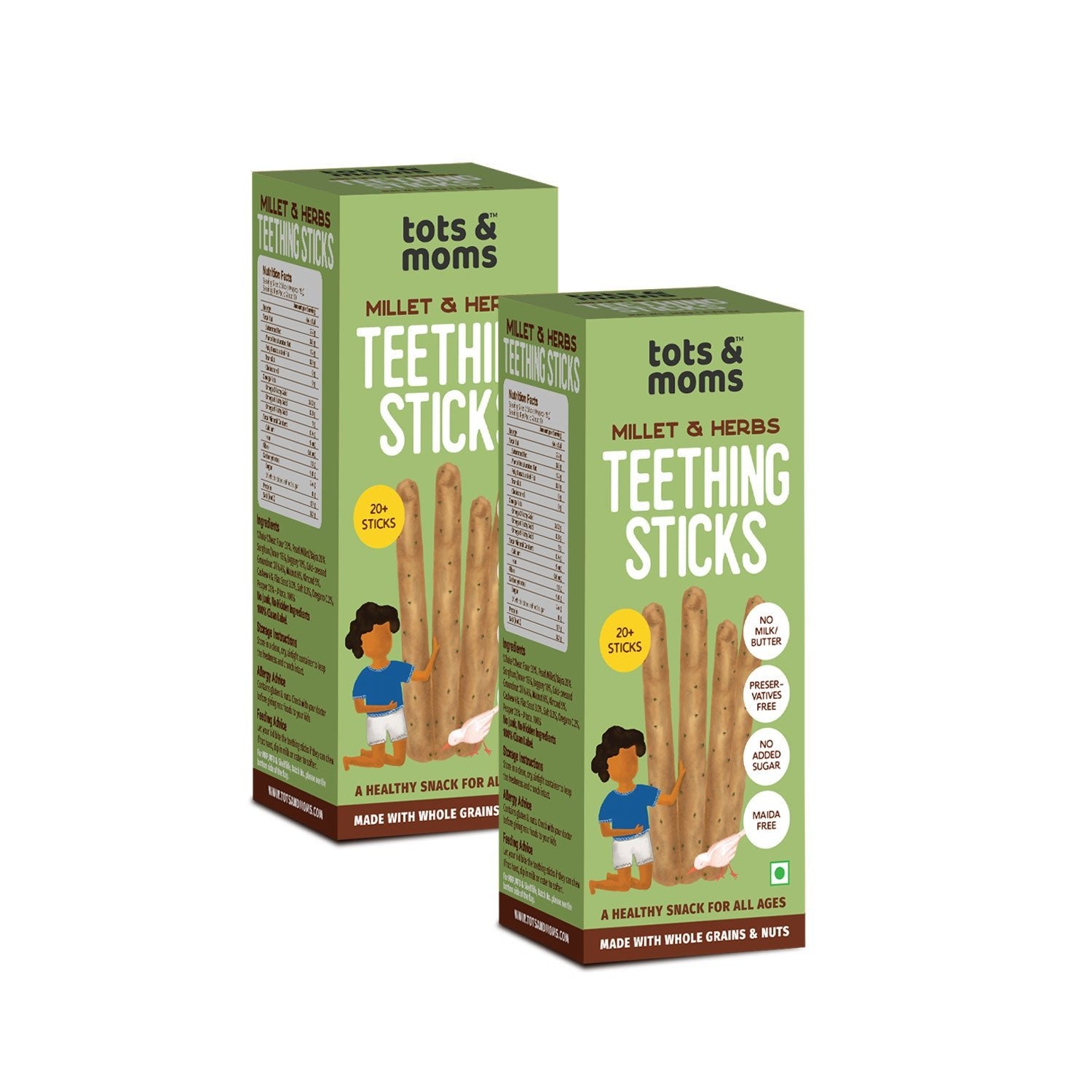 Tots and Moms Millet and Herbs Teething Sticks made with Jaggery for Babies, 12Months+, 150g - TS03 - Pack of 2