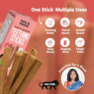 Tots and Moms Ragi, Banana, Sesame Teething Sticks made with Jaggery for Babies, 12Months+, Pack of 2 - 150g each - TS02 - Pack of 2