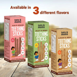 Tots and Moms Ragi, Banana, Sesame Teething Sticks made with Jaggery for Babies, 12Months+, Pack of 2 - 150g each - TS02 - Pack of 2
