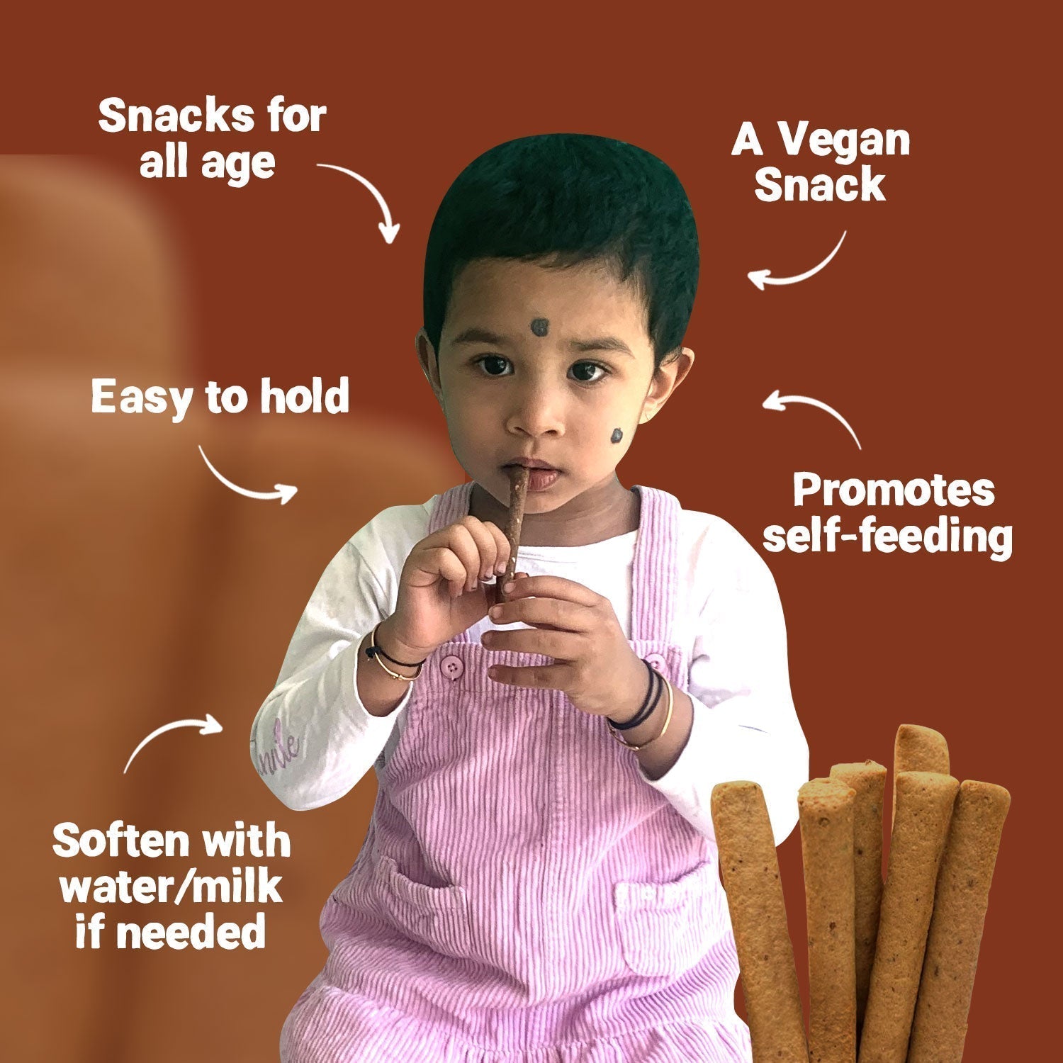Tots and Moms Ragi, Banana, Sesame Teething Sticks made with Jaggery for Babies - TS02