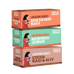 Tots and Moms Shatavari Ragi | Moringa & Jowar | Cocoa Ragi & Aliv | Lactation Cookies for New Moms | 150g Each - WP678