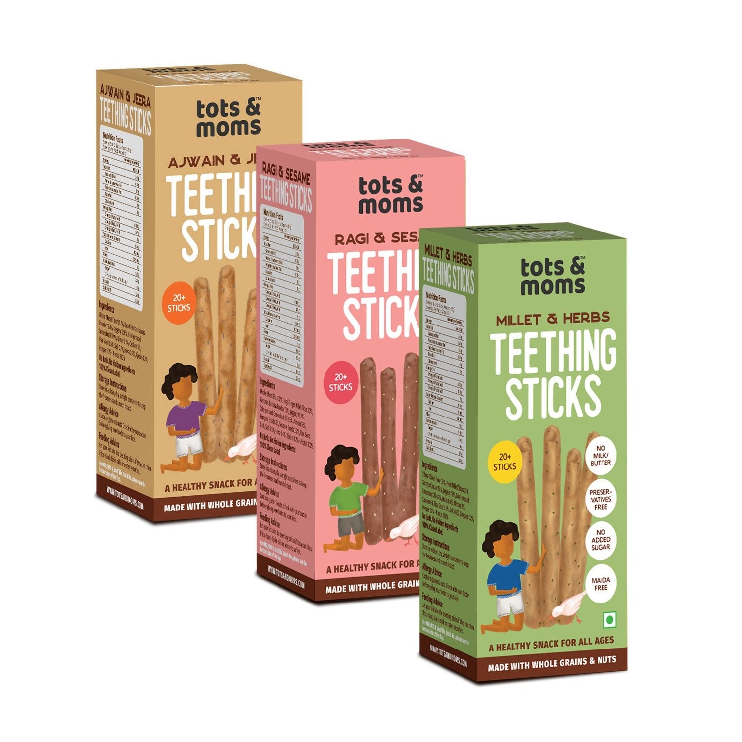 Tots and Moms Teething Sticks made with Jaggery for Babies, 12Months+, Pack of 3 - 150g each - TS123