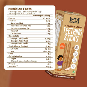 Tots and Moms Whole Wheat, Ajwain & Jeera Teething Sticks made with Jaggery for Babies, 12Months+, Pack of 2 - 150g each - TS01 - Pack of 2