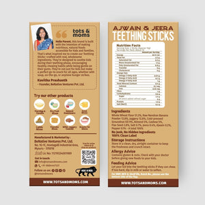 Tots and Moms Whole Wheat, Ajwain & Jeera Teething Sticks made with Jaggery for Babies, 12Months+, Pack of 2 - 150g each - TS01 - Pack of 2