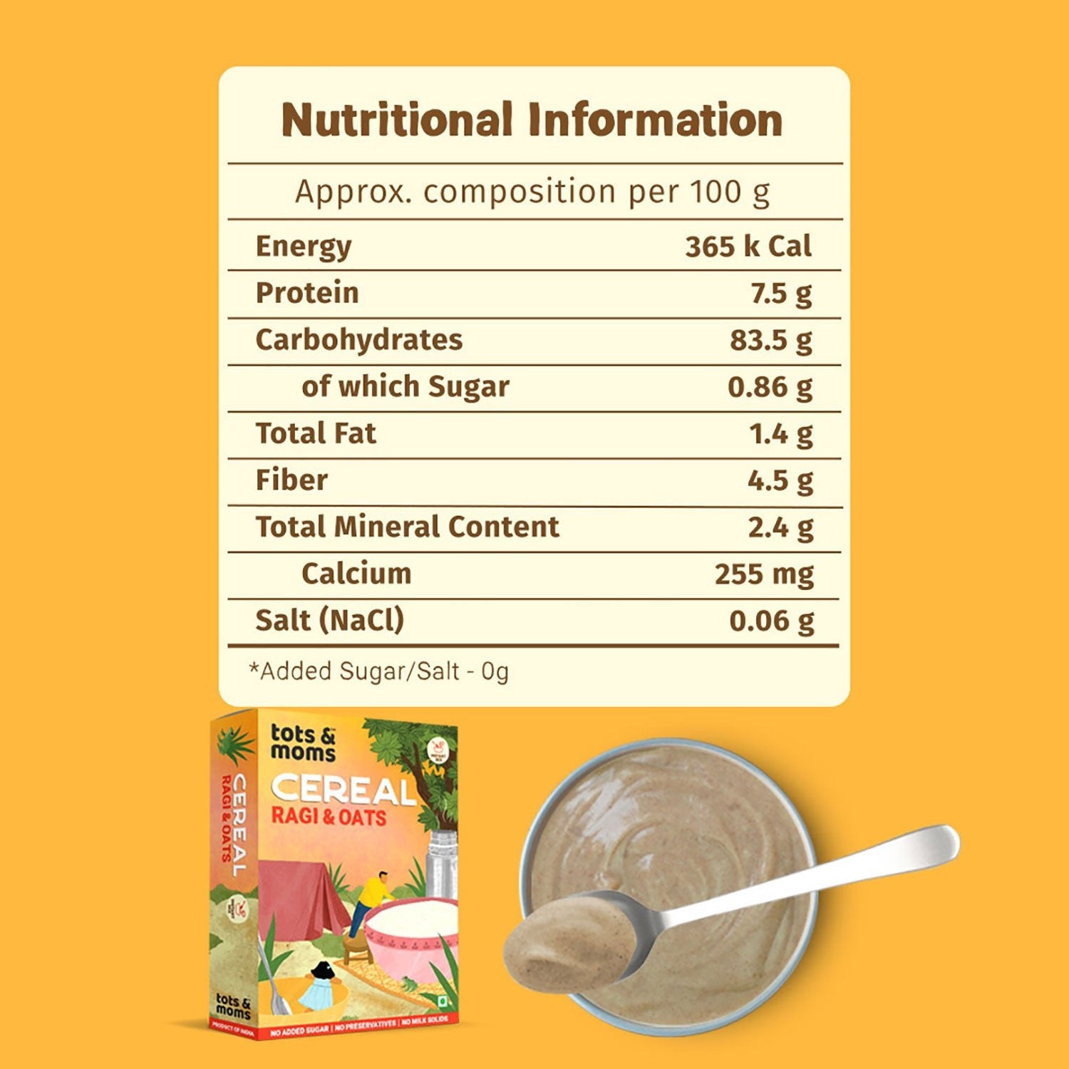 Tots & Moms Calcium & Fiber Rich - Ragi & Oats Instant Cereal Mix 200g - IN01