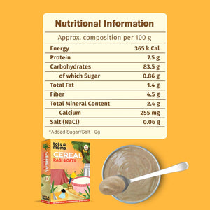 Tots & Moms Calcium & Fiber Rich - Ragi & Oats Instant Cereal Mix 200g - IN01