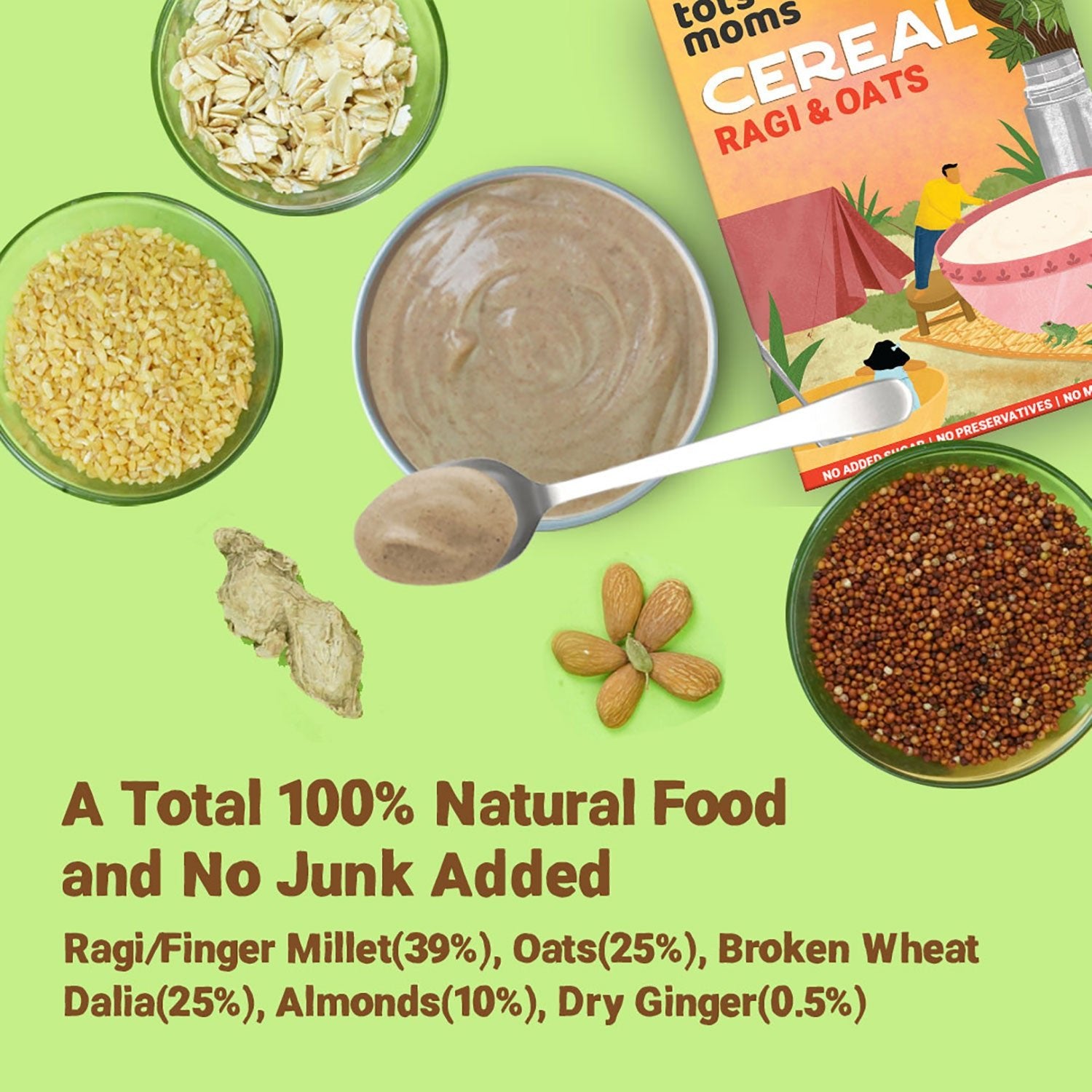 Tots & Moms Calcium & Fiber Rich - Ragi & Oats Instant Cereal Mix 200g - IN01