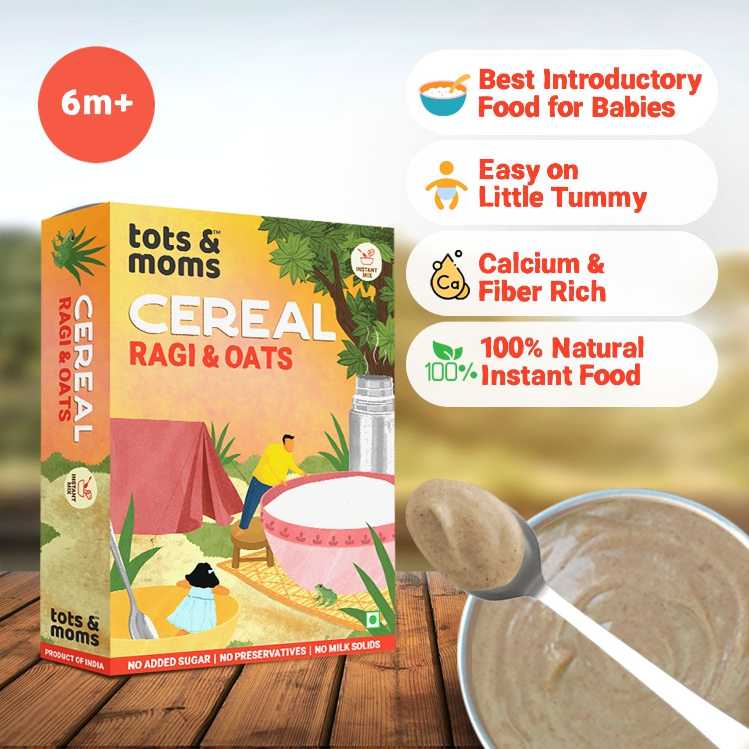 Tots & Moms Calcium & Fiber Rich - Ragi & Oats Instant Cereal Mix 200g - IN01