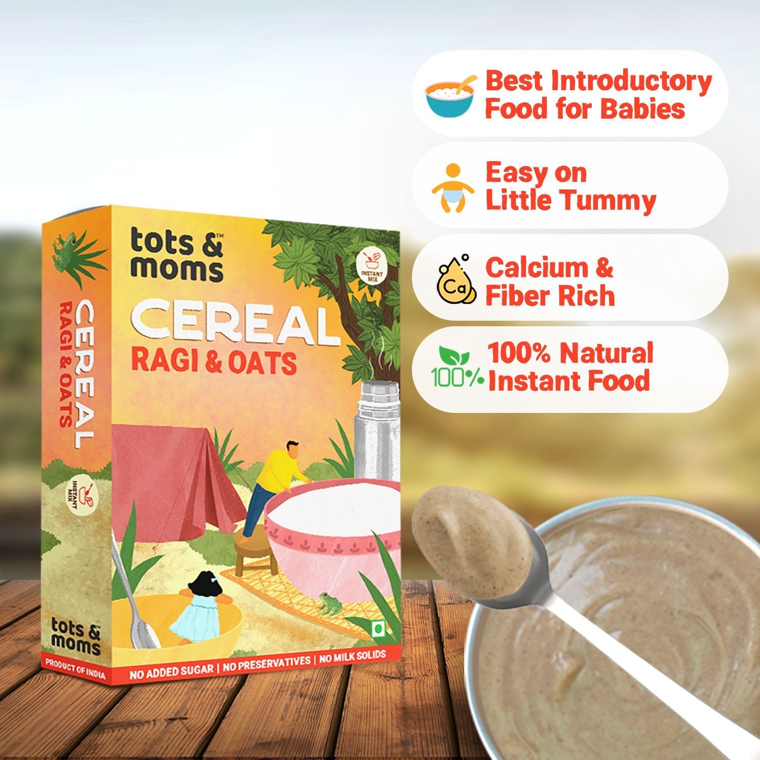 Tots & Moms Calcium & Fiber Rich - Ragi & Oats Instant Cereal Mix 200g - IN01