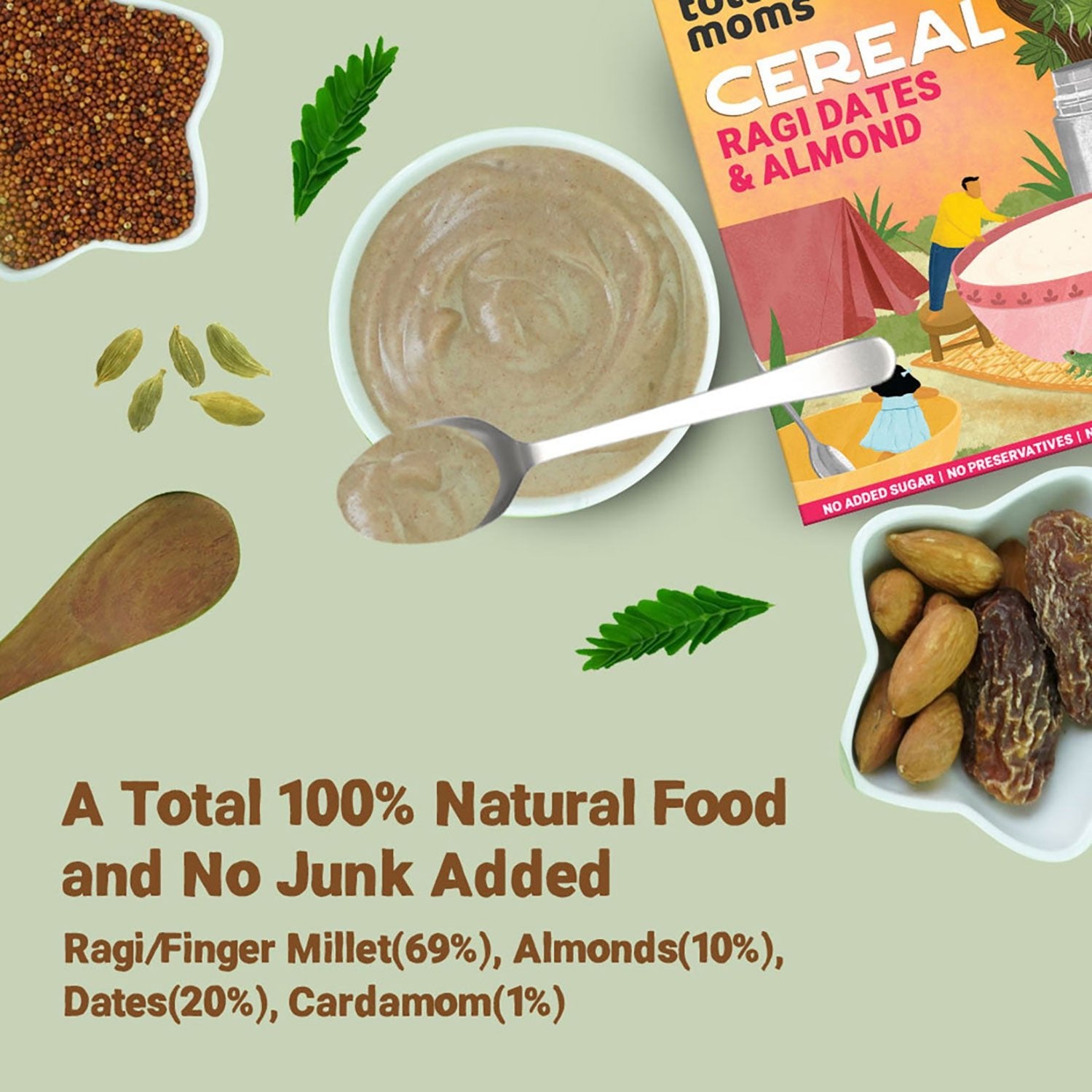 Tots & Moms Calcium Rich Instant Ragi Dates & Almonds Cereal 200g - IN12