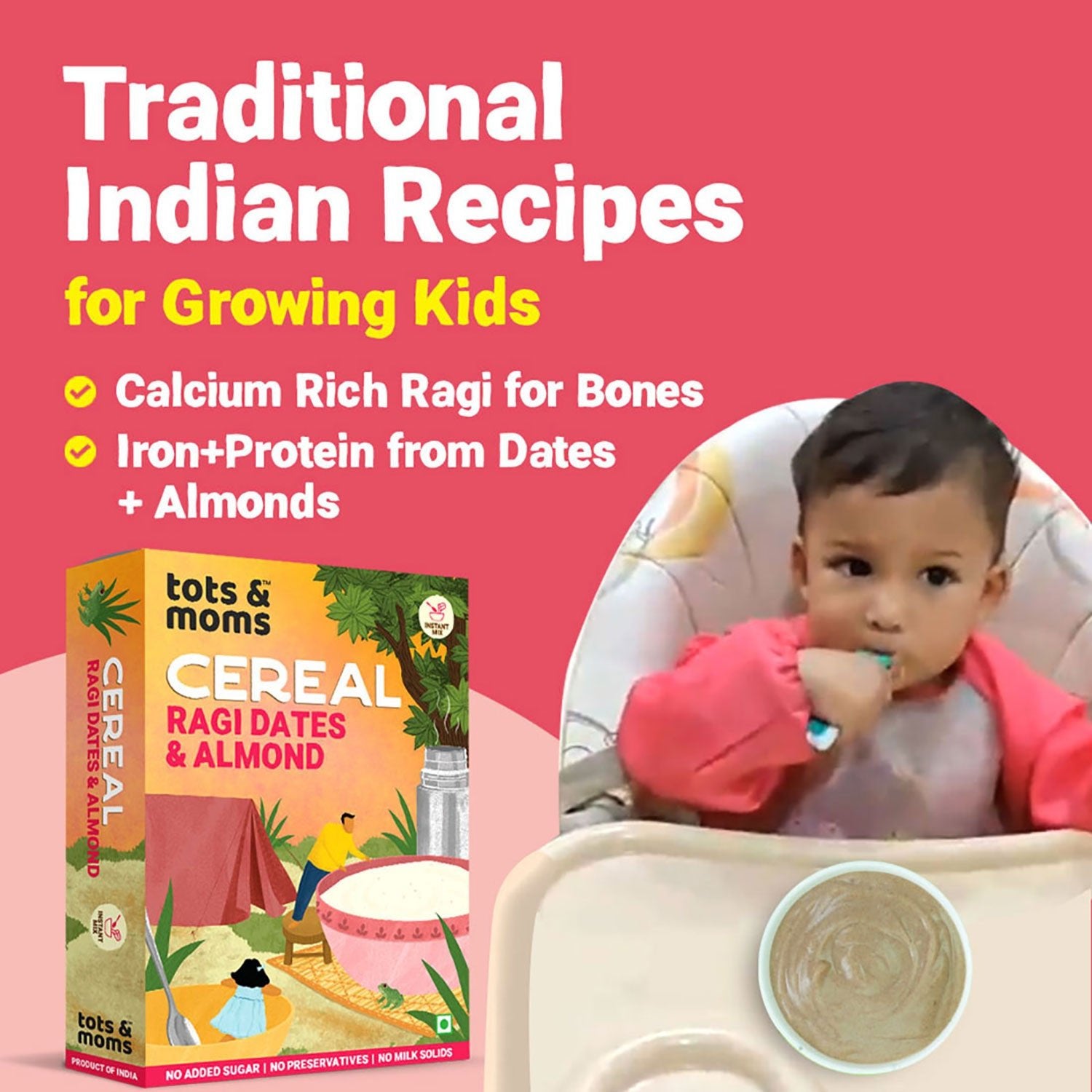 Tots & Moms Calcium Rich Instant Ragi Dates & Almonds Cereal 200g - IN12