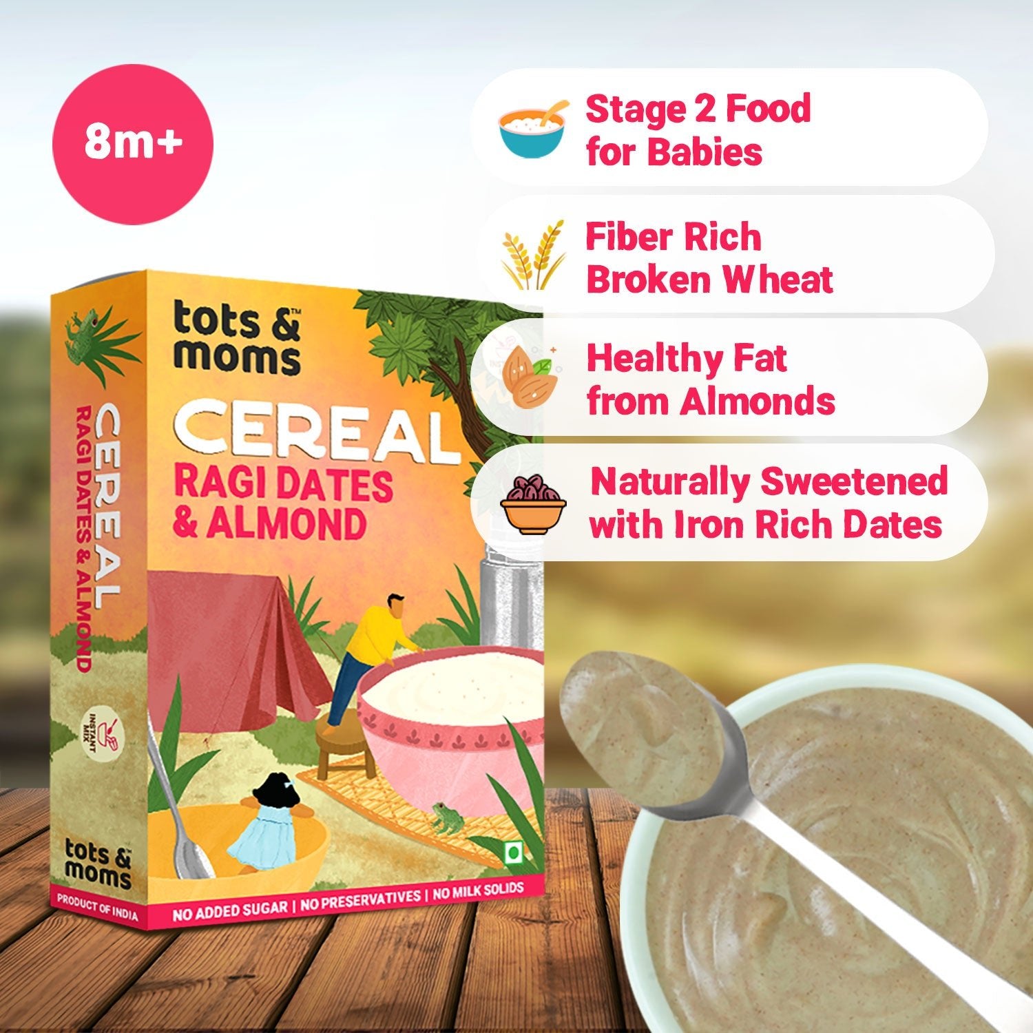 Tots & Moms Calcium Rich Instant Ragi Dates & Almonds Cereal 200g - IN12