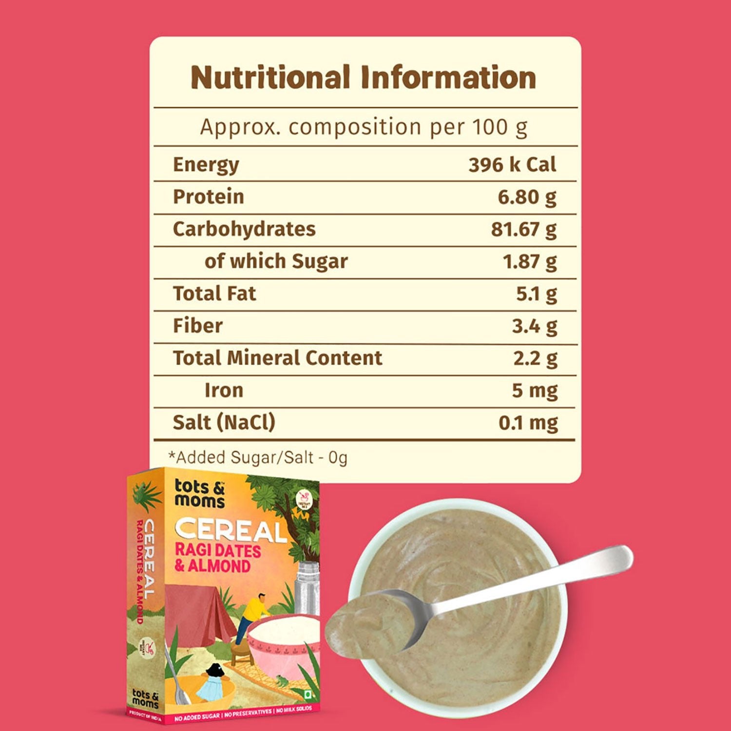 Tots & Moms Calcium Rich Instant Ragi Dates & Almonds Cereal 200g - IN12