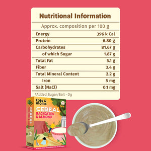 Tots & Moms Calcium Rich Instant Ragi Dates & Almonds Cereal 200g - IN12