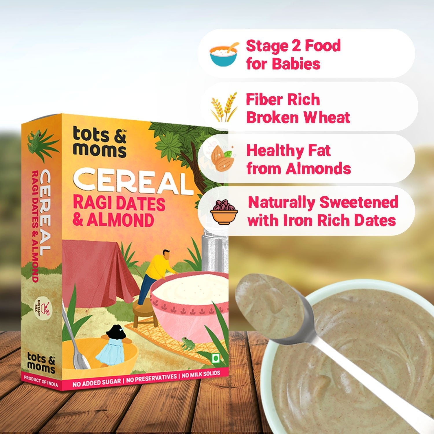 Tots & Moms Calcium Rich Instant Ragi Dates & Almonds Cereal 200g - IN12