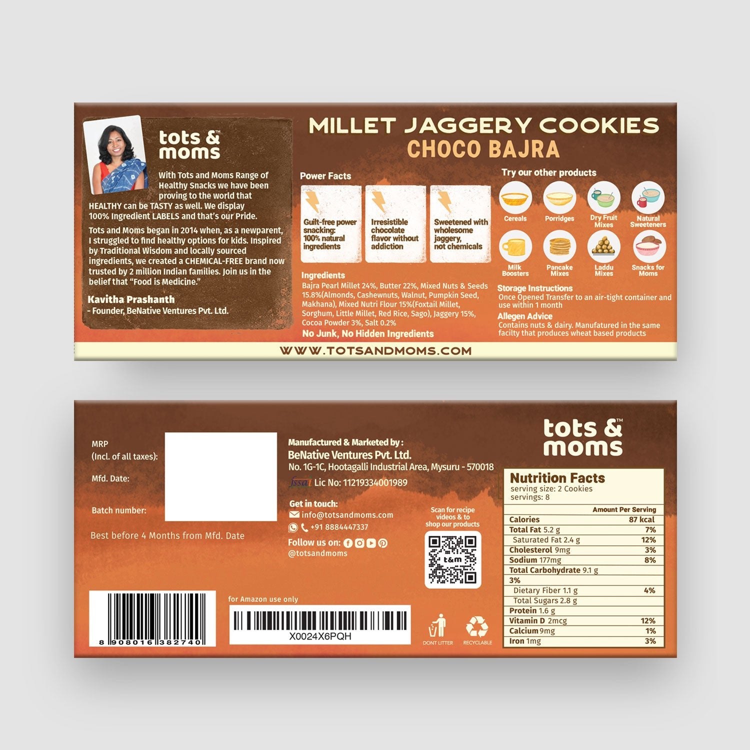 Tots & Moms Choco Bajra | Nuts & Seeds | Sweet & Savory | Pack of 3 - 150g each - HS678