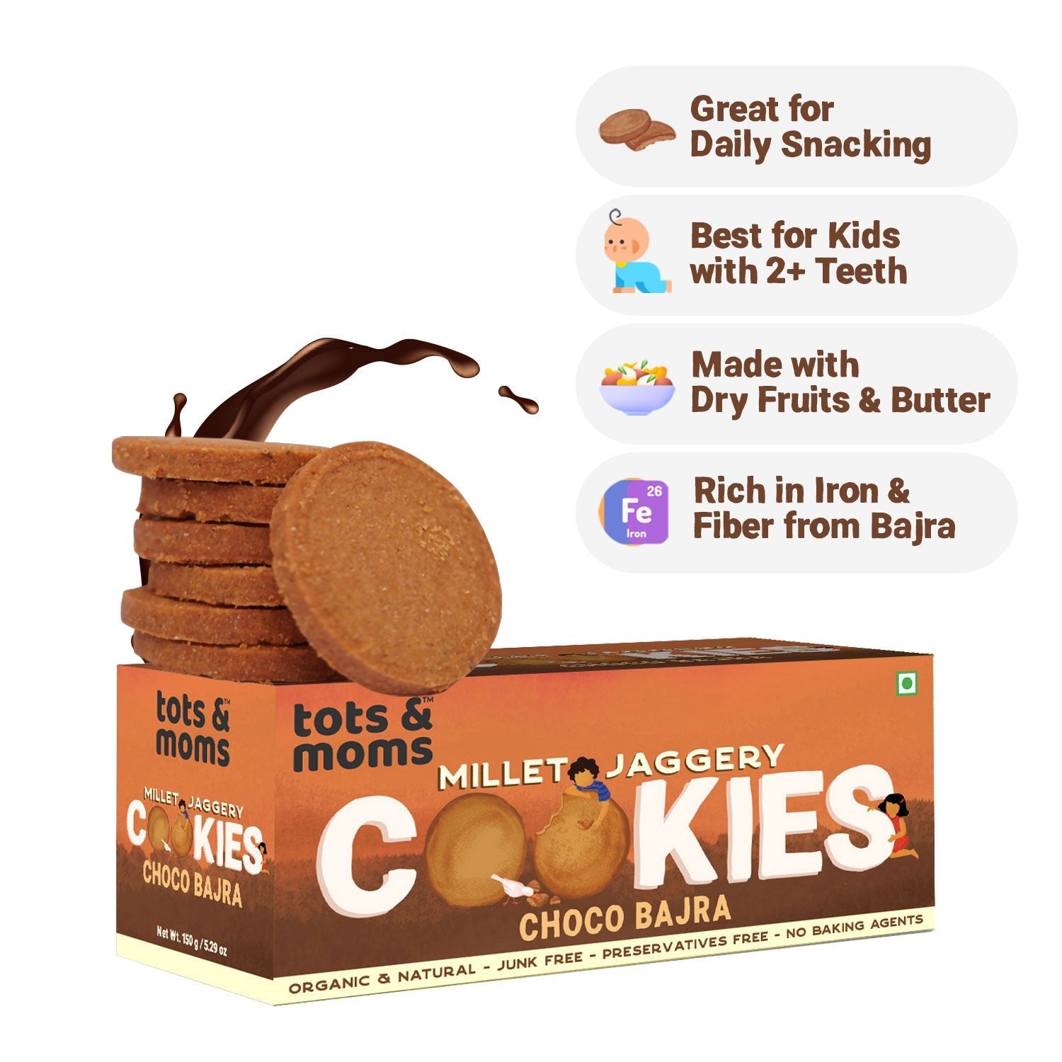 Tots & Moms Choco Bajra | Nuts & Seeds | Sweet & Savory | Pack of 3 - 150g each - HS678
