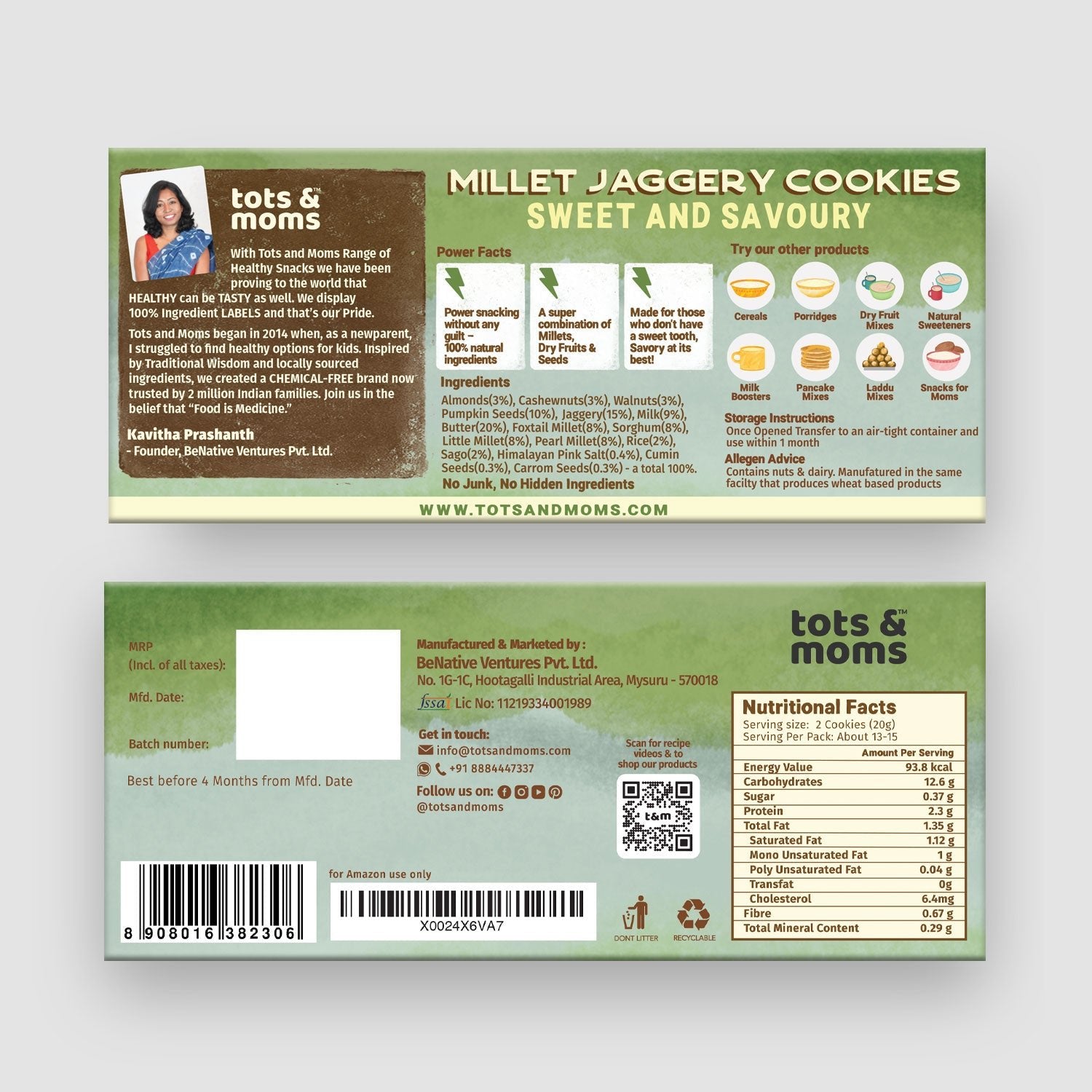 Tots & Moms Choco Bajra | Nuts & Seeds | Sweet & Savory | Pack of 3 - 150g each - HS678