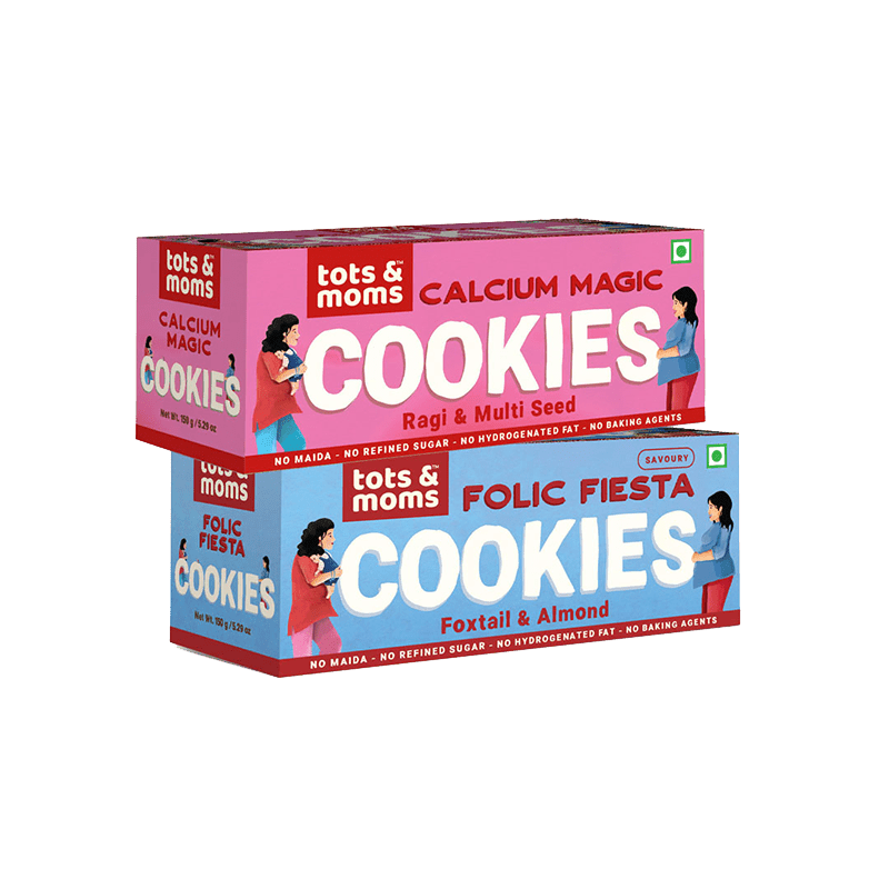 Tots & Moms Cookies | Folic Fiesta | Calcium Magic | Pack of 2 - 150g each - WP45