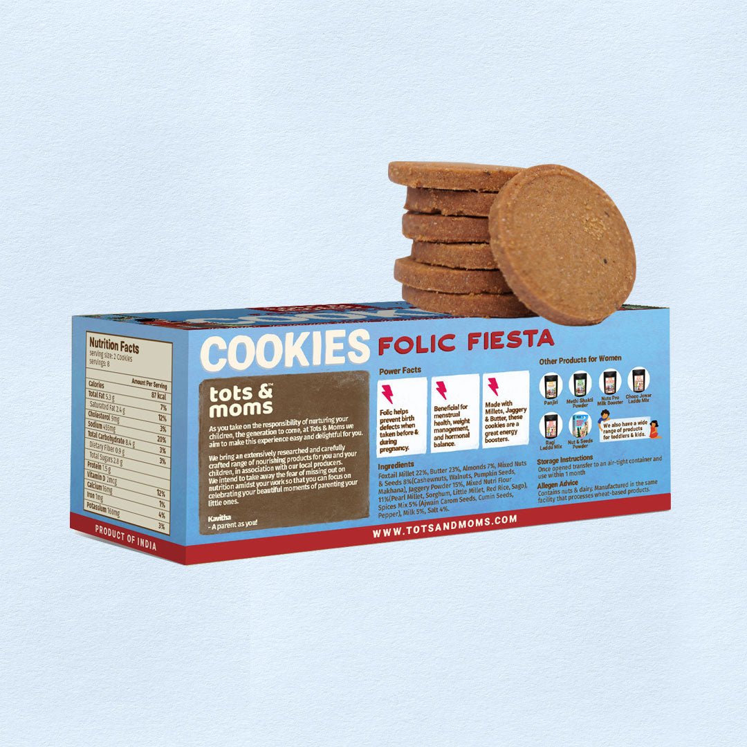 Tots & Moms Cookies | Folic Fiesta | Calcium Magic | Pack of 2 - 150g each - Food & Snack