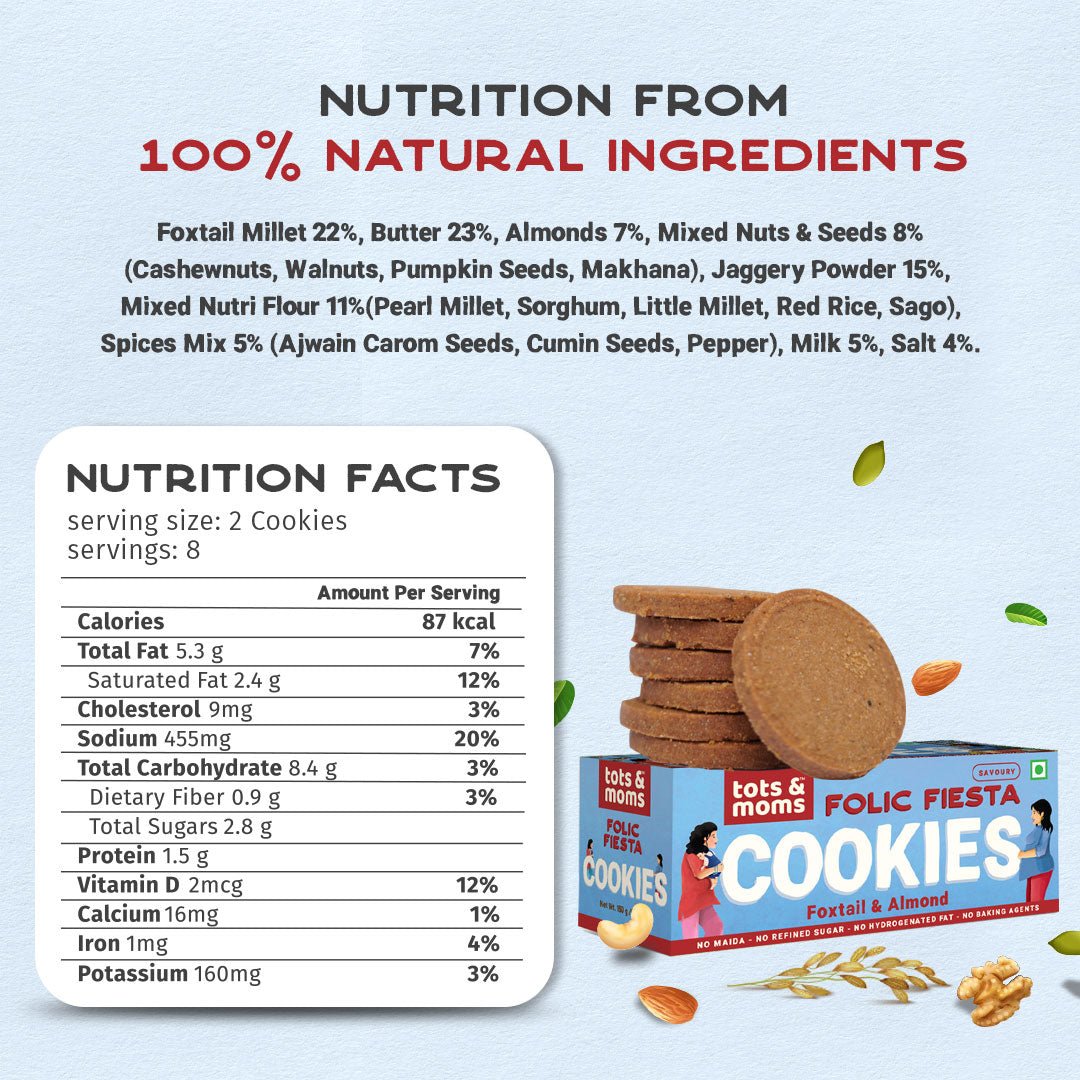 Tots & Moms Cookies | Folic Fiesta | Calcium Magic | Pack of 2 - 150g each - Food & Snack