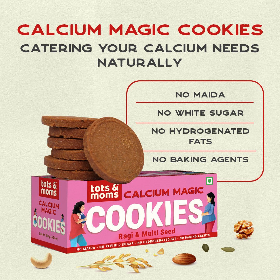 Tots & Moms Cookies | Folic Fiesta | Calcium Magic | Pack of 2 - 150g each - Food & Snack