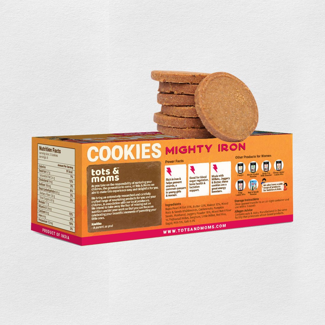 Tots & Moms Cookies | Mighty Iron | Calcium Magic | Pack of 2 - 150g each - Food & Snack
