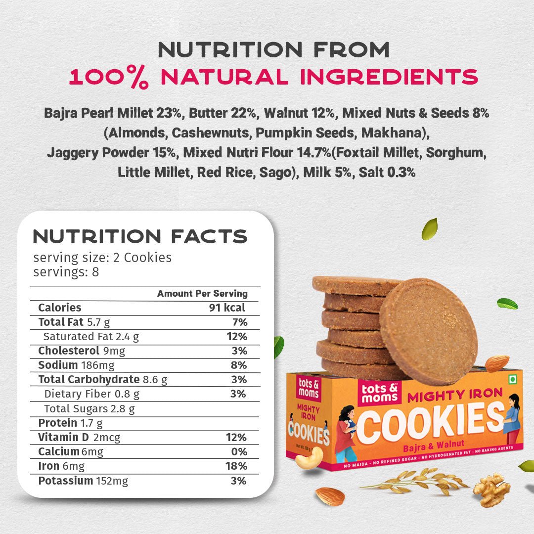 Tots & Moms Cookies | Mighty Iron | Calcium Magic | Pack of 2 - 150g each - Food & Snack