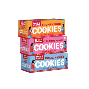 Tots & Moms Cookies | Mighty Iron | Folic Fiesta | Calcium Magic | Pack of 3 - 150g each - WP345