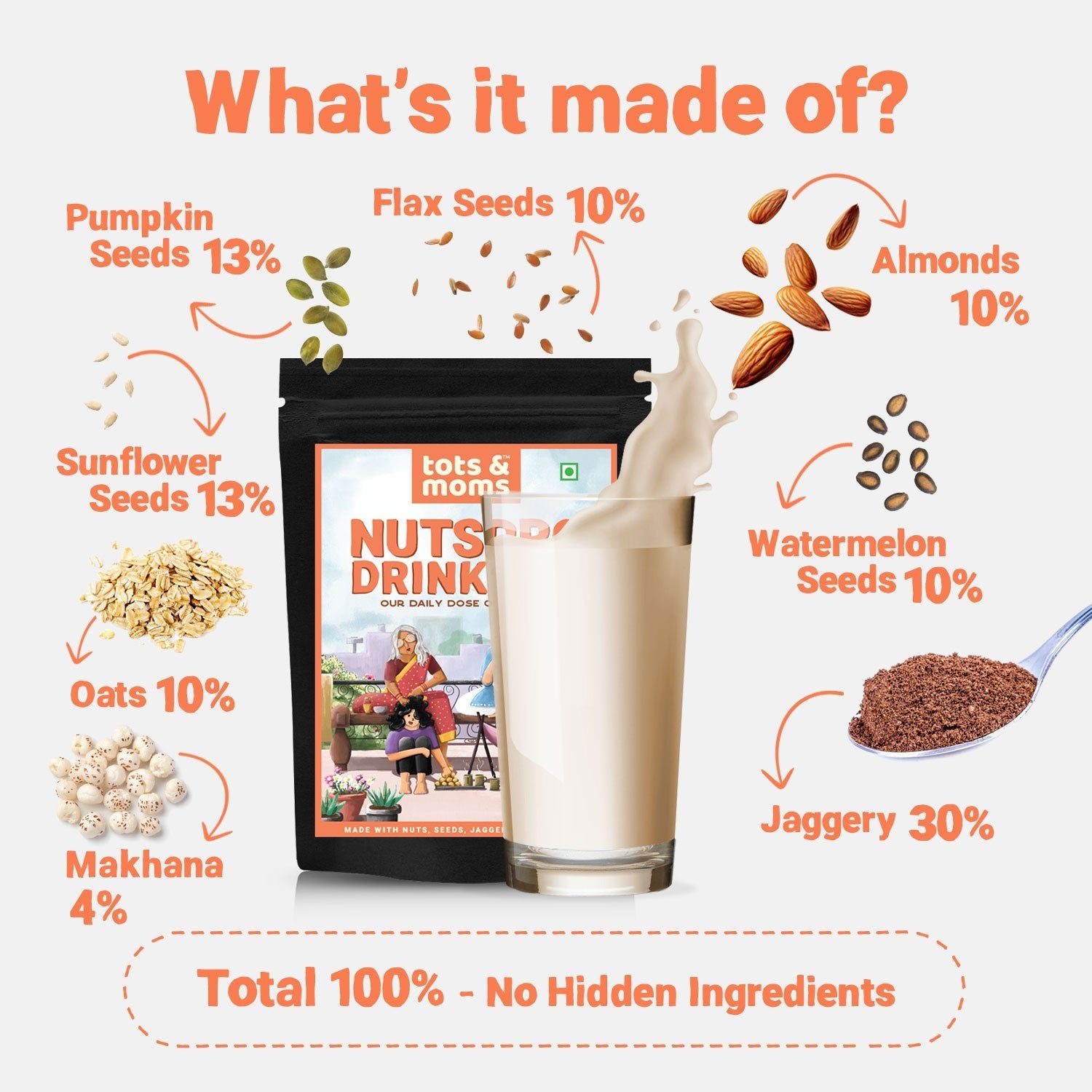 Tots & Moms High Protein Drink Mix - Nutspro with Jaggery 200g - DM08