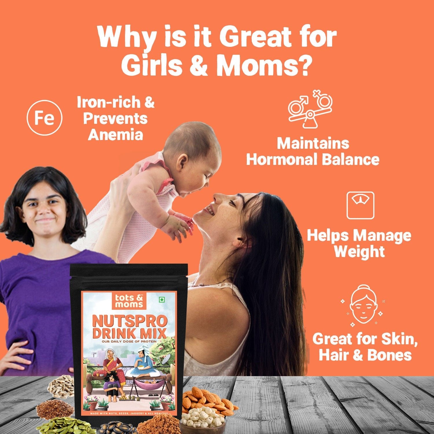 Tots & Moms High Protein Drink Mix - Nutspro with Jaggery 200g - DM08