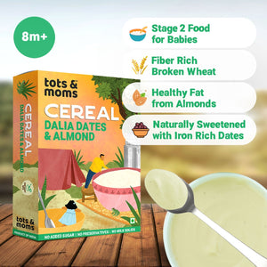 Tots & Moms Iron & Protein Rich Instant Dalia Dates & Almonds Baby Cereal - IN11