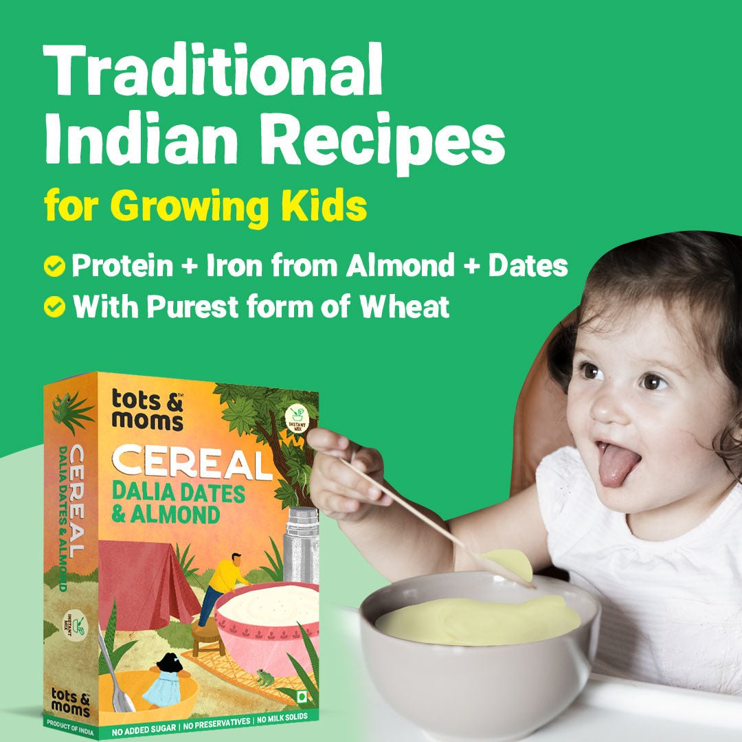 Tots & Moms Iron & Protein Rich Instant Dalia Dates & Almonds Baby Cereal - IN11
