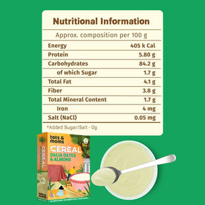 Tots & Moms Iron & Protein Rich Instant Dalia Dates & Almonds Baby Cereal - IN11
