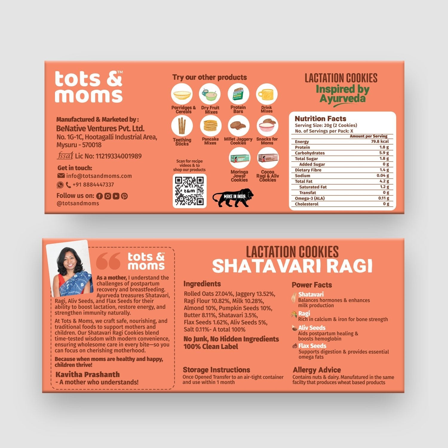 Tots & Moms Lactation Cookies - Shatavari Ragi | Nourishing Support for New Moms | Rich in Calcium, Iron & Omega Fats | Boosts Milk Production & Postpartum Recovery | No Refined Sugar or Preservatives | Pack of 2 - 150g each - WP06 pack of 2